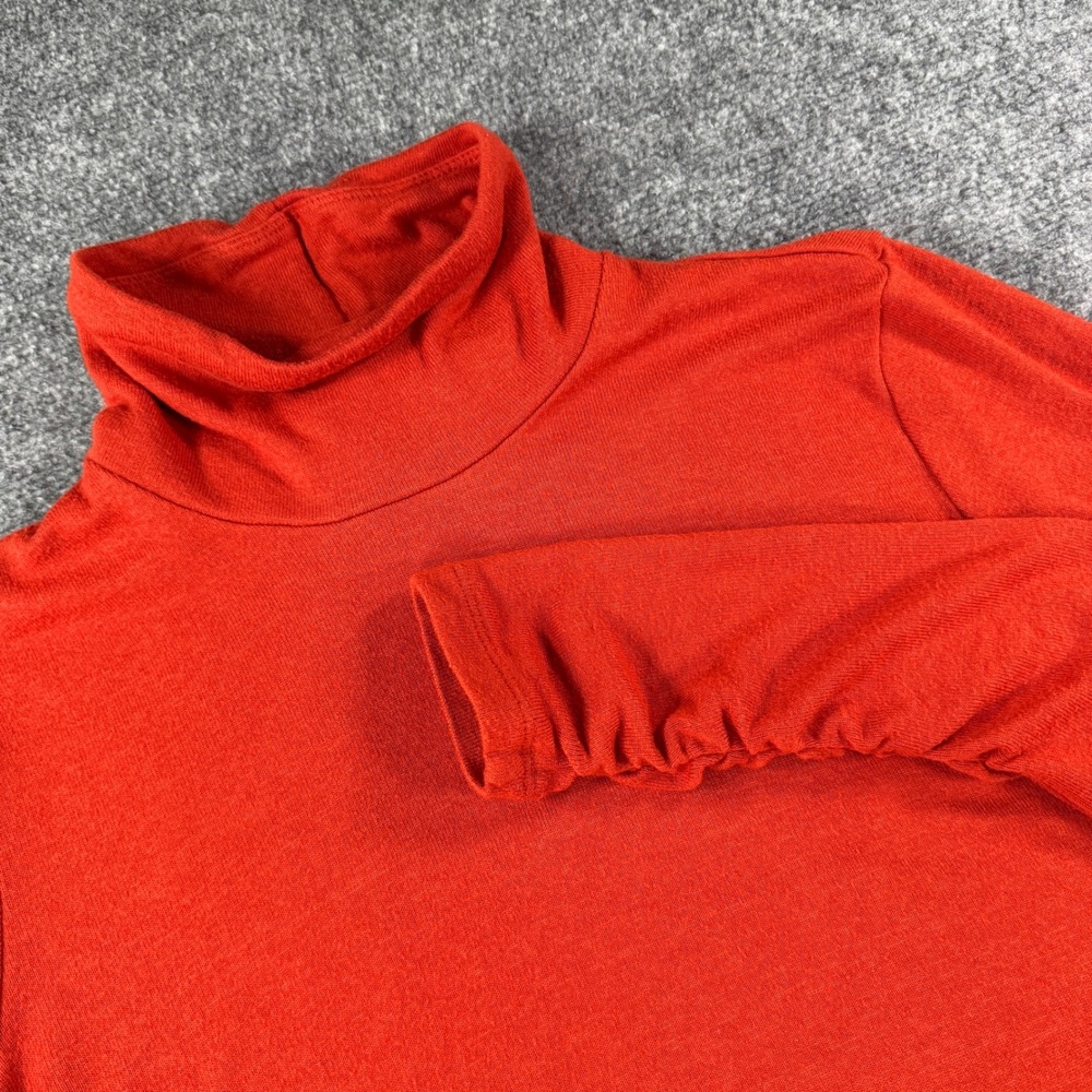 Banana Republic Turtleneck Top Womens Small Orange Red Ruched Sleeve Soft Luxe